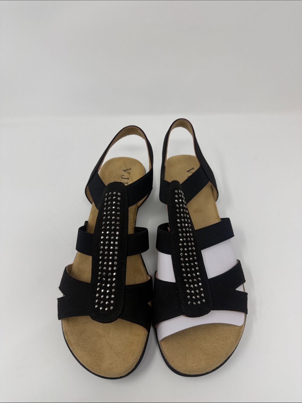 VJH Confort Black Studded T-Strip Slingback Sandals